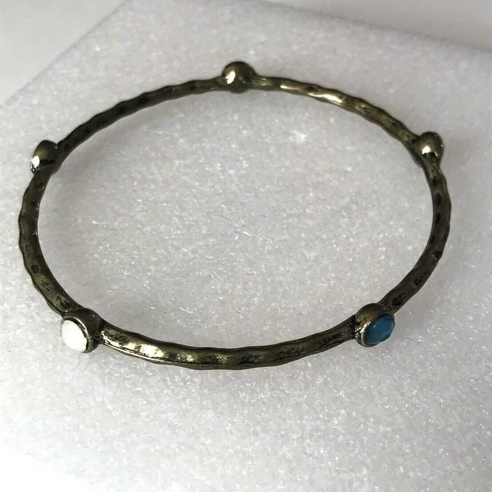 Multi Stone Bangle Gold Tone Blue And Smoky White
